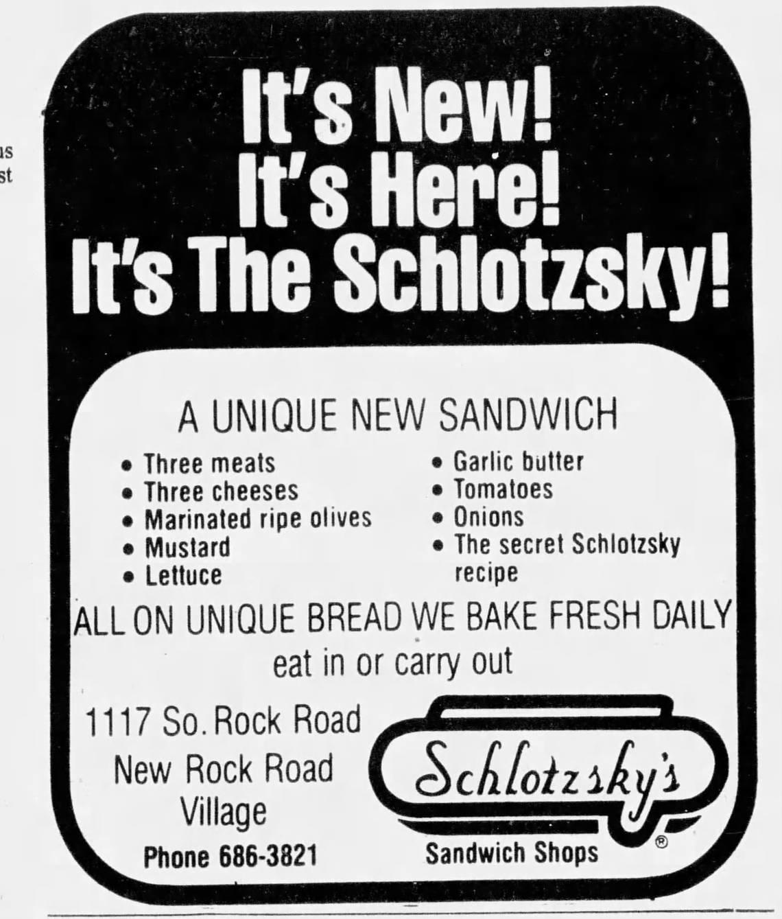 An advertisement that ran in the Wichita Eagle in 1978 announced the opening of Wichita’s first Schlotzsky’s.