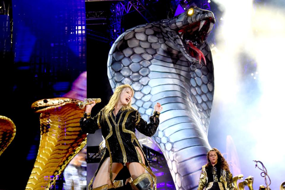 Taylor Swift performs onstage during the Taylor Swift reputation Stadium Tour at Gillette Stadium on July 26, 2018 in Foxborough, Massachusetts.