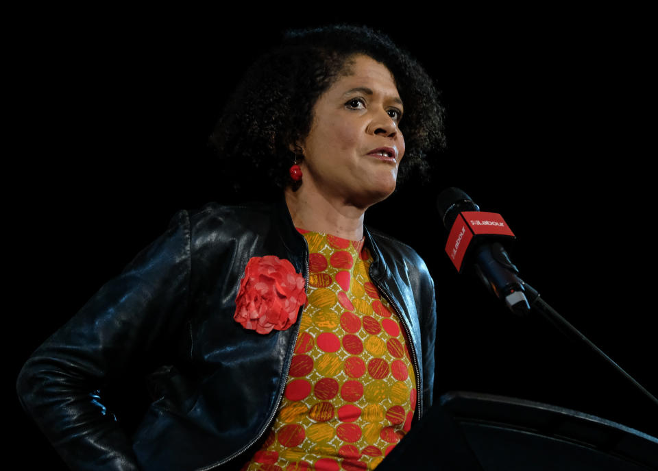 NEWCASTLE UPON TYNE, ENGLAND - OCTOBER 05: Chi Onwurah, Labour Party politician and Member of Parliament for Newcastle Central delivers her speech as she attends a campaign rally at Newcastle City Hall on October 05, 2019 in Newcastle upon Tyne, England. Jeremy Corbyn attended the rally of party members and supporters with other member of the shadow cabinet. During the rally Mr Corbyn announced that in the event of a General Election he would launch the biggest people-powered campaign the country has seen. (Photo by Ian Forsyth/Getty Images)