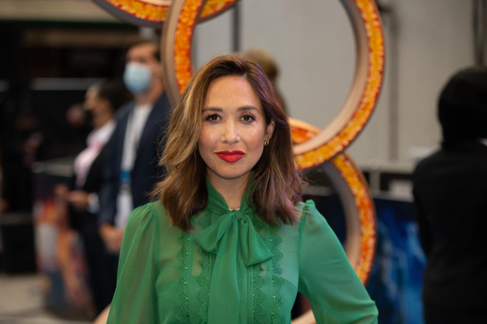 Myleene Klass arriving for the UK premiere of Marvel Studio's Shang-Chi at Curzon Mayfair, central London. Picture date: Thursday August 26, 2021. (Photo by James Manning/PA Images via Getty Images)