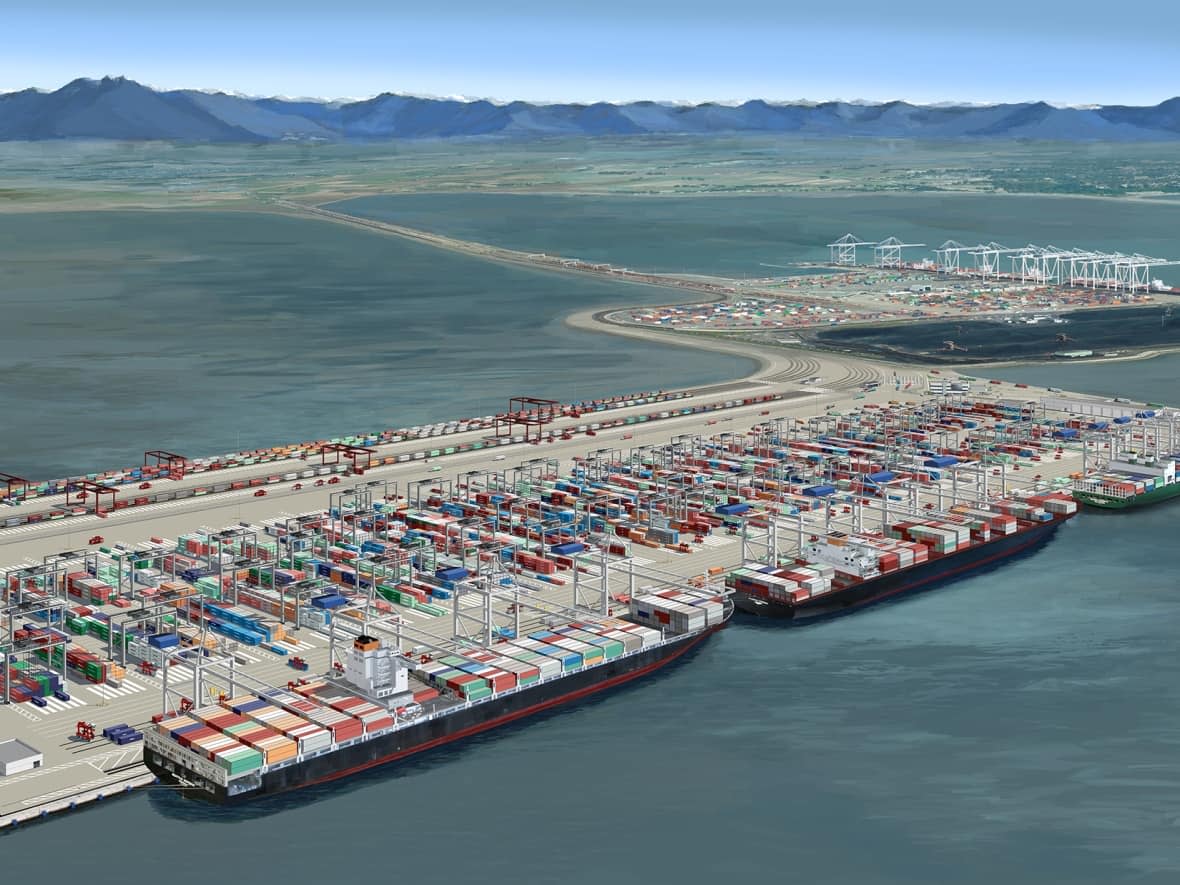 A rendering of Roberts Bank Terminal 2, which was approved by the federal government in April. (Port of Vancouver - image credit)