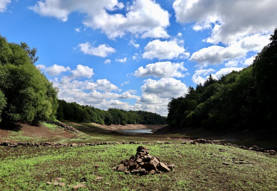 Low water levels at Ryburn Reservoir in Yorkshire