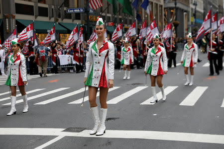 Majorettes march during the 74th Annual Columbus Day Parade in Manhattan, New York, U.S., October 8, 2018. REUTERS/Shannon Stapleton