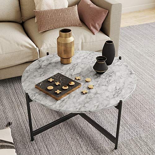 30) Piper Faux White Marble Round Coffee Table