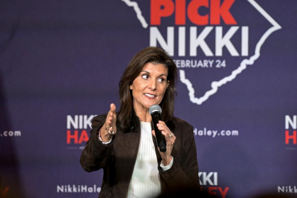 Republican presidential candidate former UN Ambassador Nikki Haley speaks at a campaign event in Spartanburg, S.C., Monday, Feb. 5, 2024.