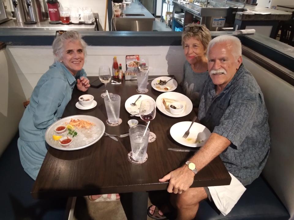 Willy and Jane Burns join Willy's cousin Jill Carter Cutting at their favorite restaurant, Fish City Grill.