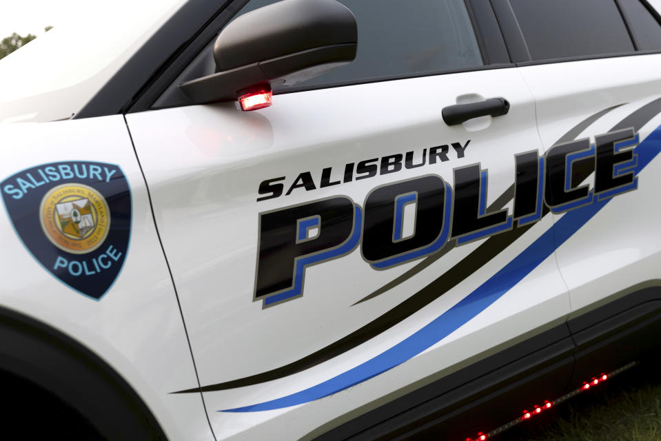 A Salisbury Police car appears on display during National Night Out, Tuesday, August 1, 2023, in Salisbury, Md. The event, hosted by the Salisbury Police Department, aims to promote stronger community relationships and includes a number of organizations that provide support services to families. (AP Photo/Julia Nikhinson)