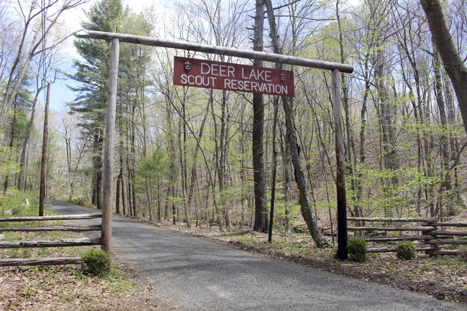 The Deer Lake Boy Scout Reservation in Killingworth, Conn., sits empty, Wednesday, May 11, 2022. The camp is among many nationwide being sold by local councils as membership dwindles and the organization raises money to pay sexual abuse victims as part of a bankruptcy settlement. Conservationists, government officials and others are scrambling to find ways to preserve them as open space. (AP Photo/Pat Eaton-Robb)