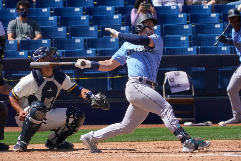 The Mariners' Jarred Kelenic hit .300 with two home runs and a .440 on-base percentage in 25 plate appearances this spring.