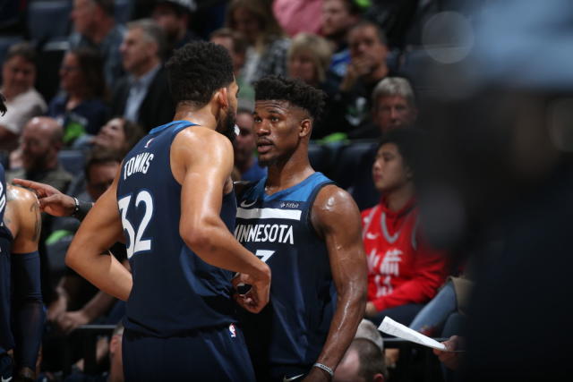 Karl Anthony Towns excels without Jimmy Butler. 82% FG 2 blocks and a 20 20  game. 1) KAT will be franchise player stat…