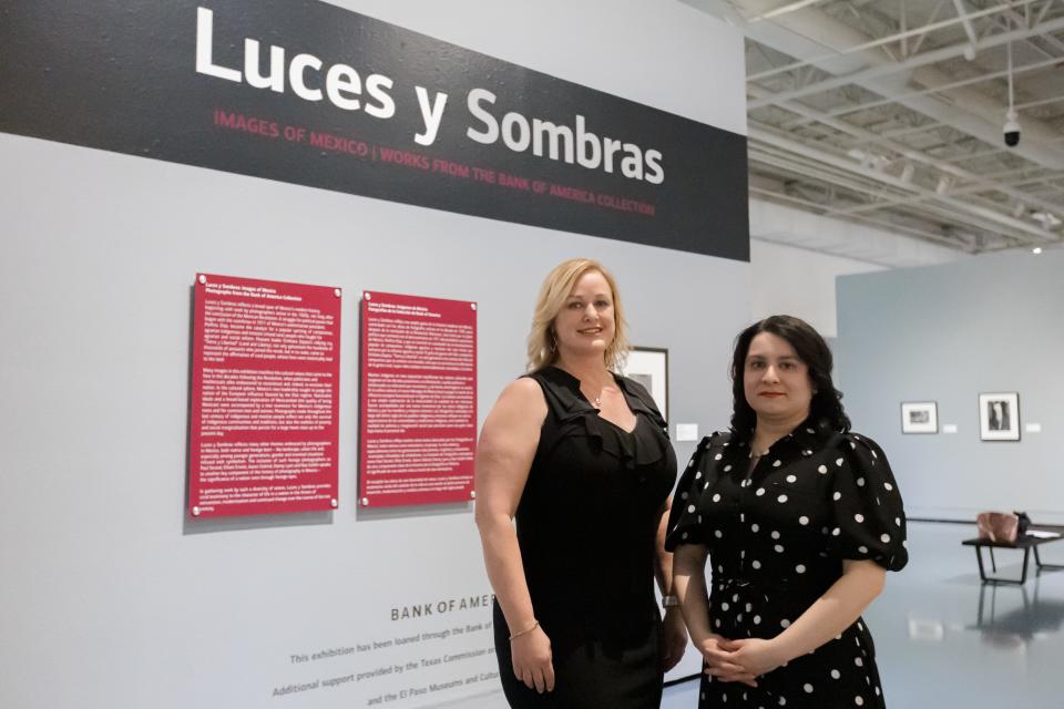 Bank of America El Paso Market President Kristi Marcum and El Paso Museum of Art Assistant Curator Claudia S. Preza are shown Thursday at the exhibit “Luces y Sombras: Images of Mexico."