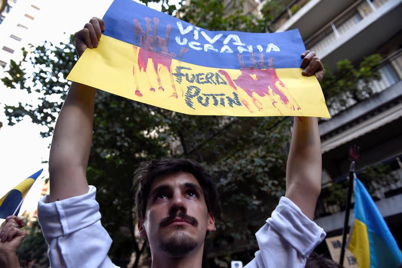 People protest in support of Ukraine, in Buenos Aires