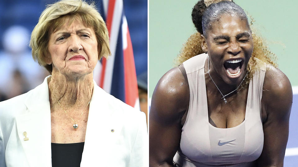 Margaret Court and Serena Williams, pictured here on the tennis court.