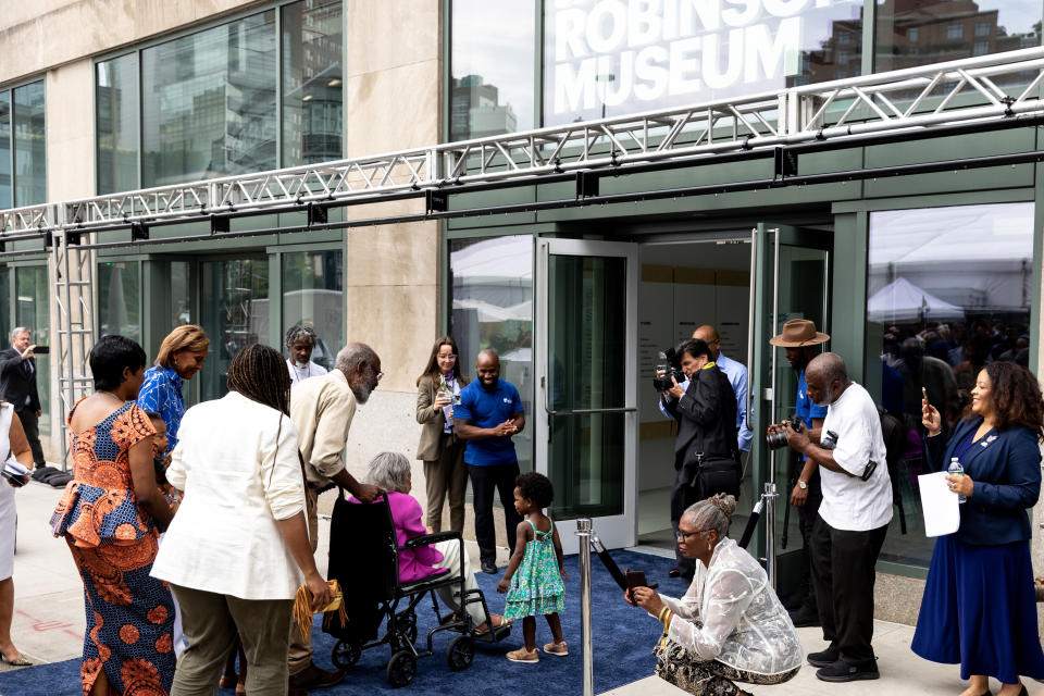 CORRECTS MONTH TO JULY, NOT JUNE - Rachel Robinson, wife of Jackie Robinson, enters the newly-opened Jackie Robinson Museum, Tuesday, July 26, 2022, in New York. (AP Photo/Julia Nikhinson)