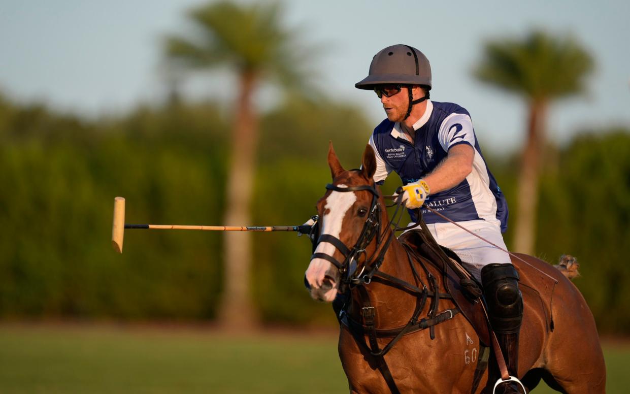 The Duke of Sussex playing polo at an event in Florida last week