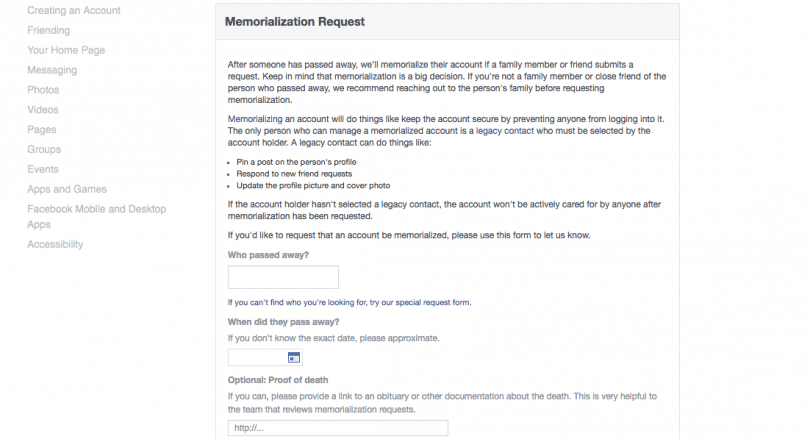 facebook memorialize account