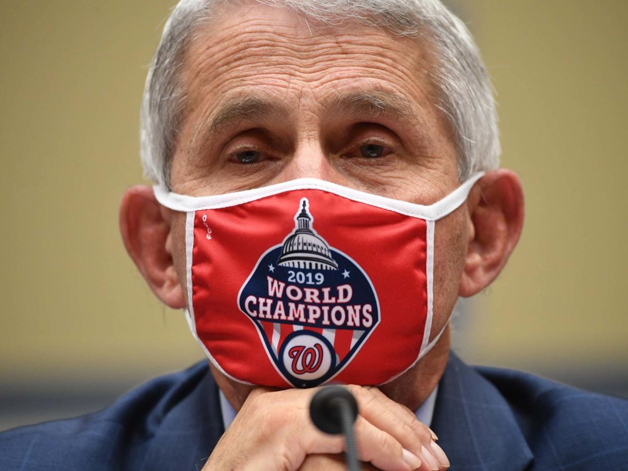 Dr Anthony Fauci, director of the National Institute for Allergy and Infectious Diseases, testifies before the House Subcommittee on the Coronavirus Crisis hearing last month: Getty Images