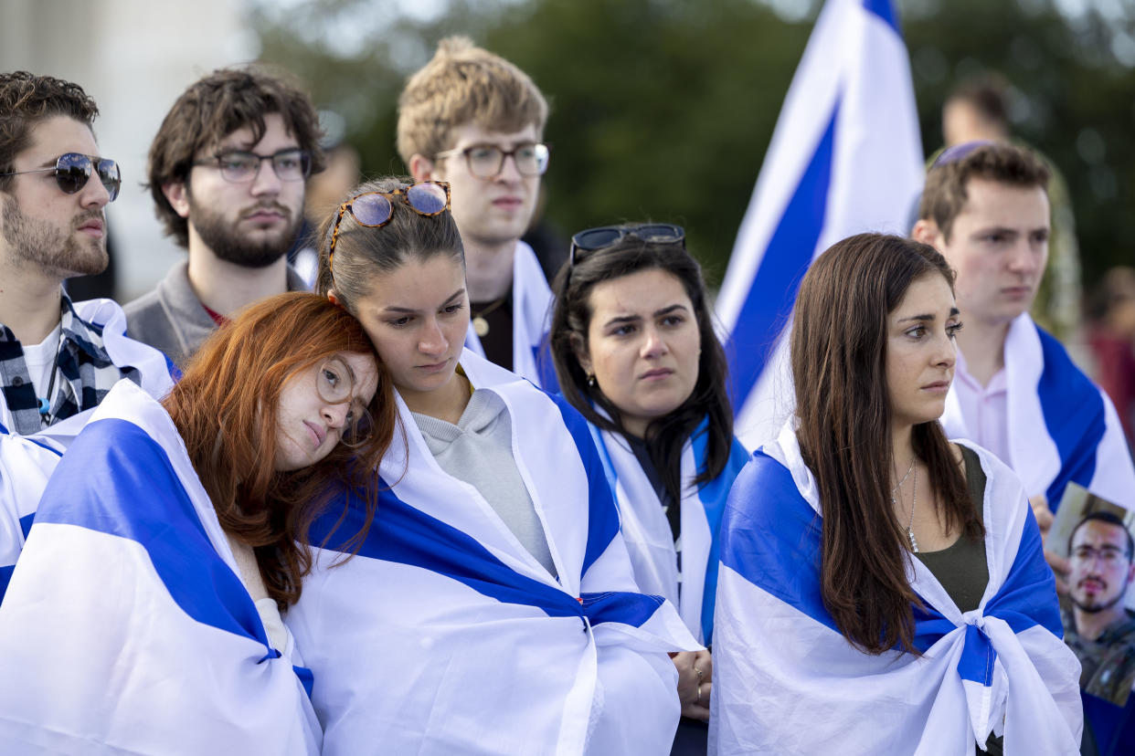 Pro-Israel groups gather in front of the Lincoln Memorial.