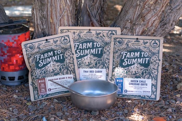 farm to summit larese gluten free camping meals next to the bowl