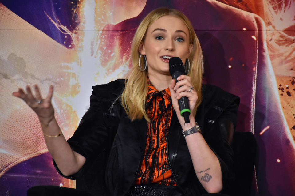 X-Men Dark Phoenix - Press ConferenceBritish actress Sophie Turner speaks during a press conference to promote X-Men: Dark Phoenix at Four Season Hotel on May 15, 2019 in Mexico City, Mexico (Photo by Carlos Tischler/NurPhoto via Getty Images) (Photo: NurPhoto via Getty Images)