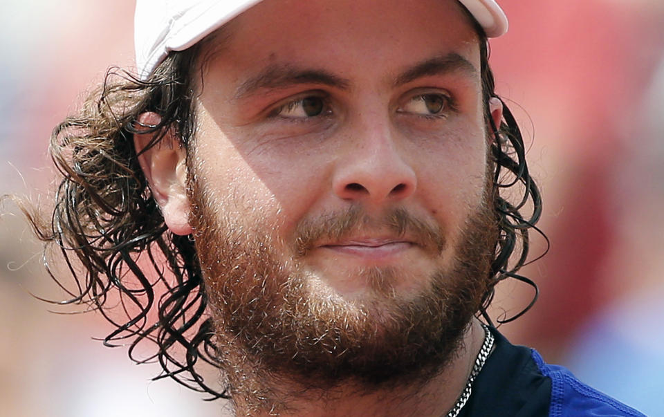 FILE - In this May 30, 2018 file photo, Argentina's Marco Trungelliti looks on as he plays Italy's Marco Cecchinato during their second round match of the French Open tennis tournament at the Roland Garros stadium in Paris. (AP Photo/Thibault Camus, File)