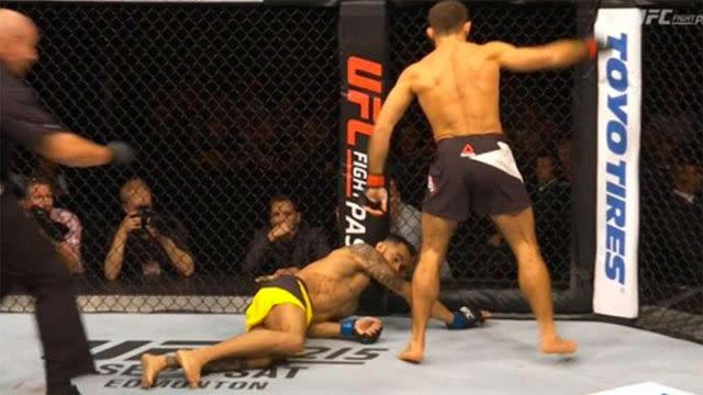 Silva goes down hard. Pic: UFC