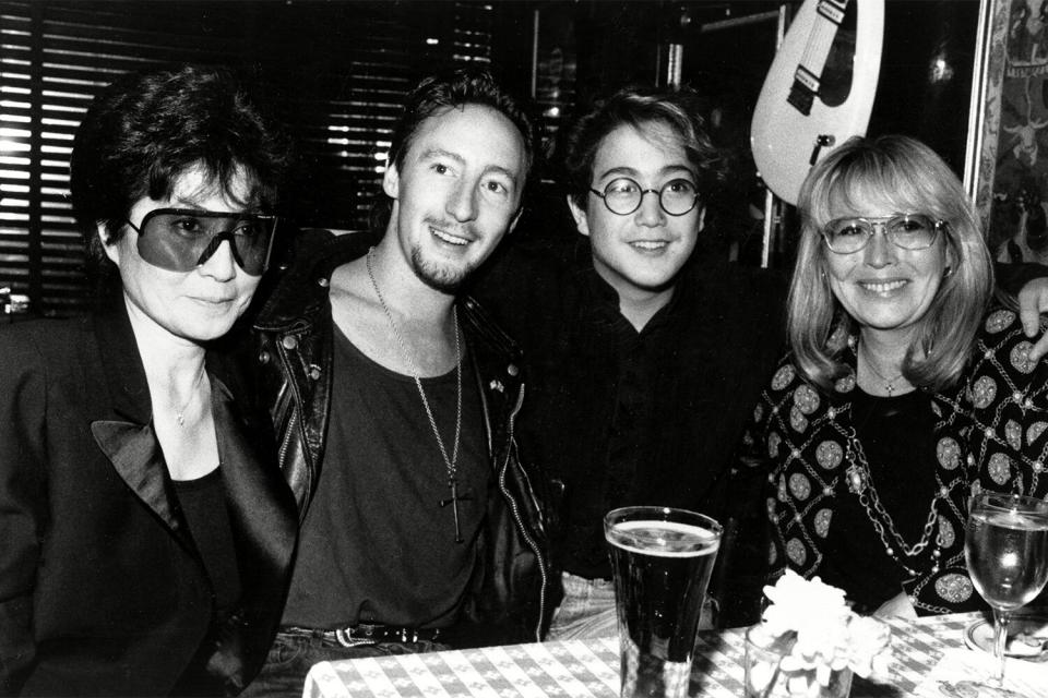 Mandatory Credit: Photo by John Bellissimmo/AP/Shutterstock (6542119a) Lennon The two wives and two sons of singer John Lennon, from left Yoko Ono, Lennon's second wife and widow; Julian Lennon; Sean Lennon, son with Ono; and Cynthia Lennon, first wife and mother of Julian pose together at the Hard Rock Cafe in New York City to celebrate Julian's concert at the Beacon Theater, New York. Cynthia Lennon passed away on at her home in Mallorca, Spain, following a short but brave battle with cancer BRITAIN CYNTHIA LENNON OBIT, NEW YORK, USA