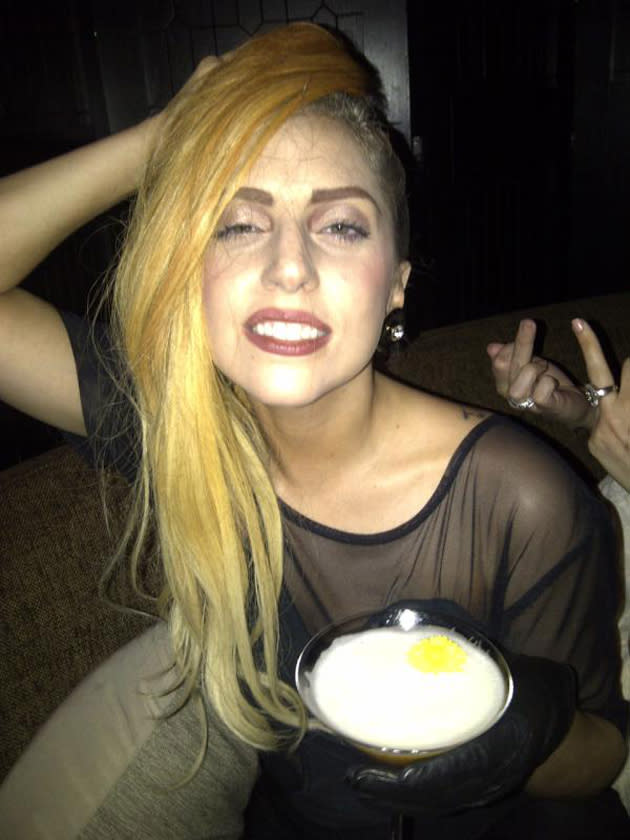 Celebrity photos: Lady Gaga tweeted this pic of her after a show, enjoying a cocktail. She tweeted the picture along with the caption: “We Love Party China xoxoxo” [sic]