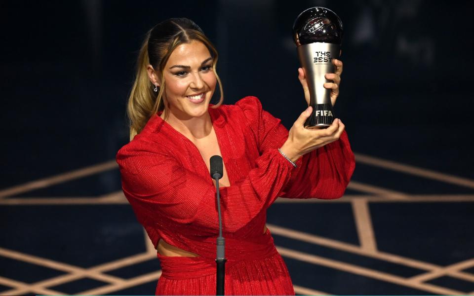 Mary Earps collects the award for Fifa Best Women's Goalkeeper