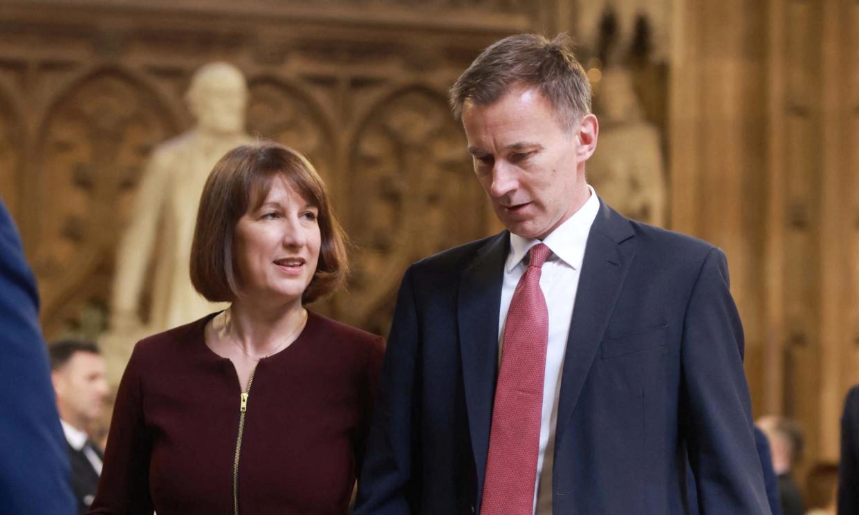 <span>Rachel Reeves and her predecessor Jeremy Hunt at the state opening of parliament. On Monday she will unveil the audit to MPs.</span><span>Photograph: Ian Vogler/Reuters</span>