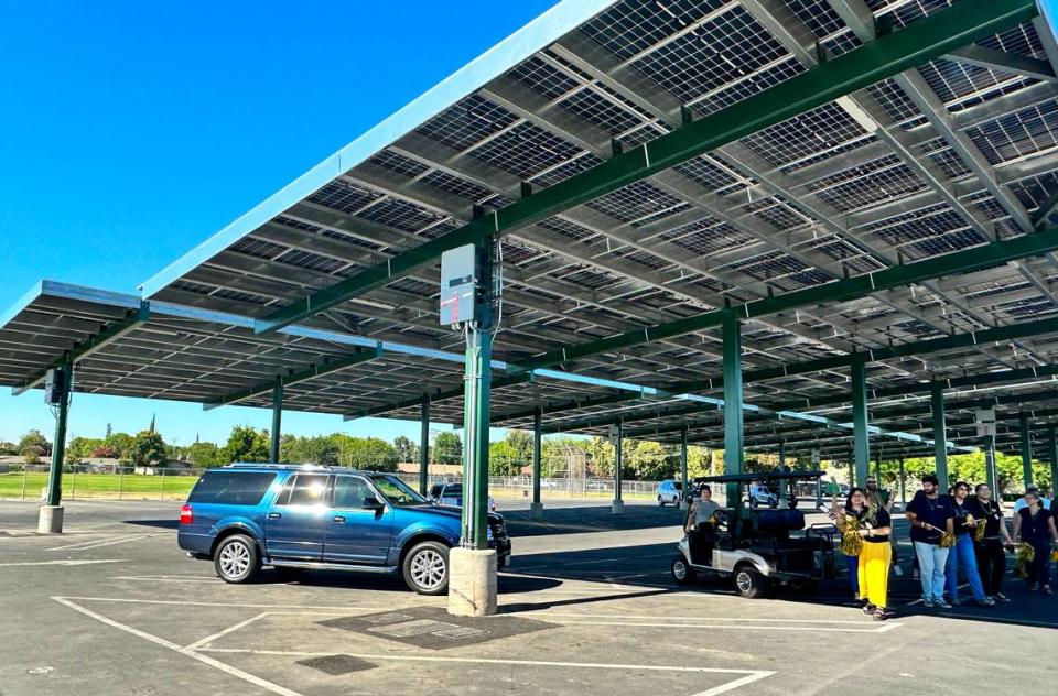 Cars parked at Davis High School’s solar panel lot on Monday, July 31st. Davis is one of four schools that currently has solar panel parking lots.