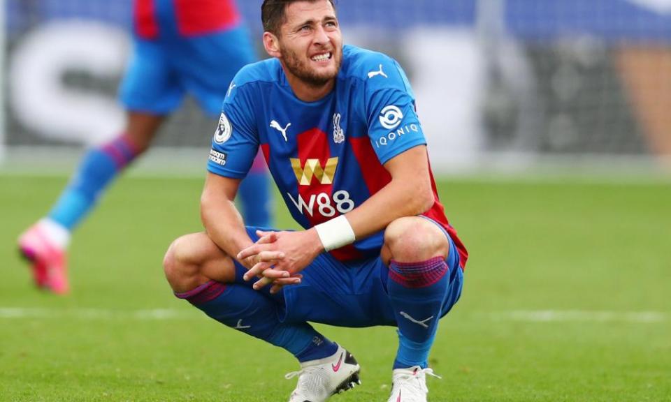 Joel Ward looks dejected after conceding a penalty when Everton’s Lucas Digne headed the ball against his hand from two yards away.