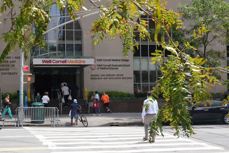 The front entrance of the New York Presbyterian Hospital where U.S. President Donald Trump's brother Robert has been admitted