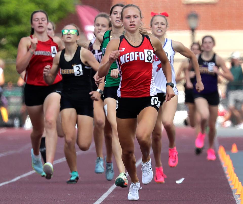 Medford's Meredith Richter competes in the Division 2 800-meter run Friday during the WIAA state track and field championships in La Crosse.