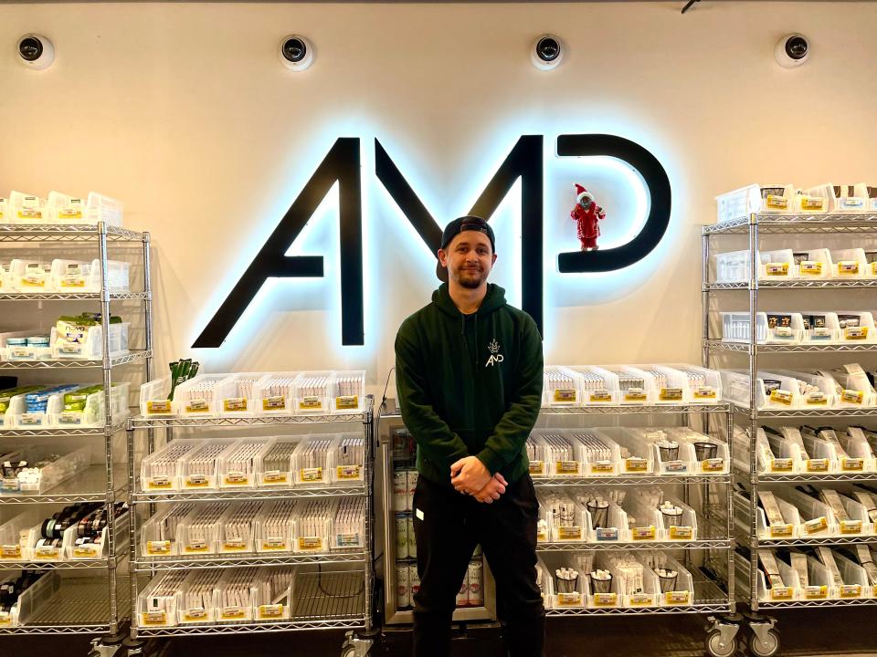 Derek Osgood, store manager, opened his new cannabis shop Amp in October 2022. The store is located on Court Street in downtown Brockton.