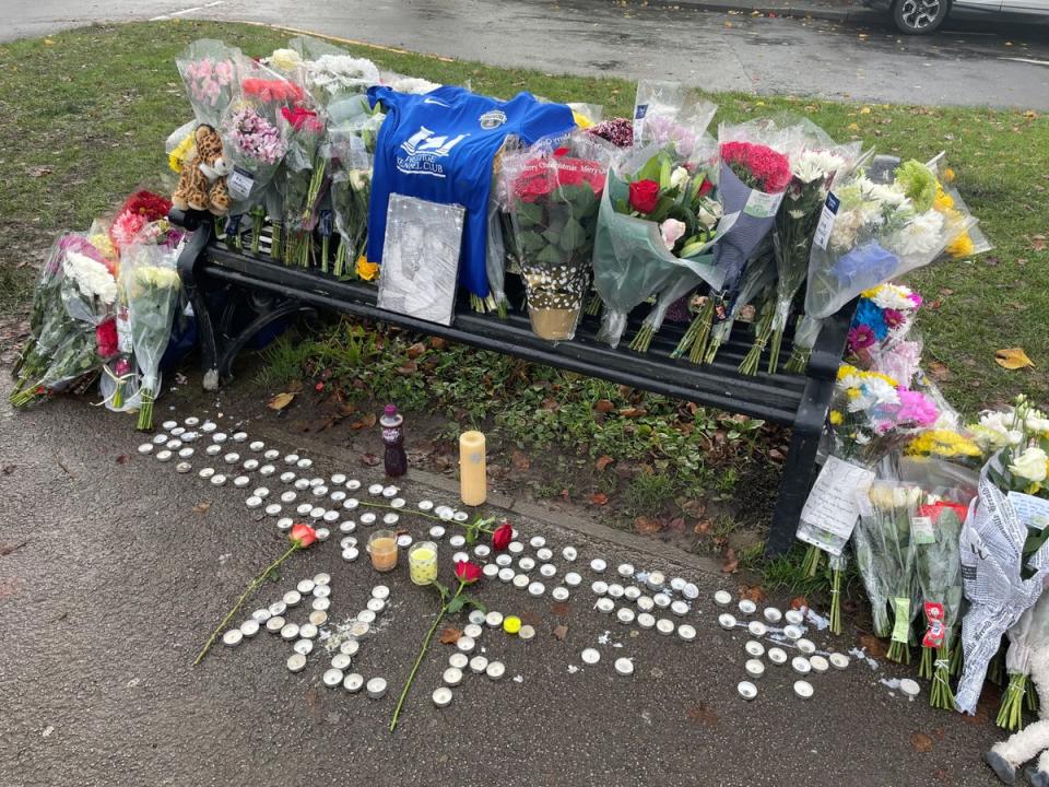 Tributes left on a bench on Broadgate Lane, Horsforth, following the death (PA)