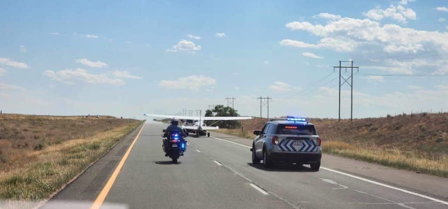 A small plane made an emergency on Interstate 76 on Saturday. (Colorado State Patrol)