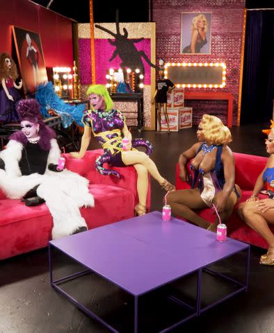 <p>MTV</p> Roaches, Ornacia, and RuPaul's hip pad boxes are visible in the new 'Untucked' lounge on 'RuPaul's Drag Race'