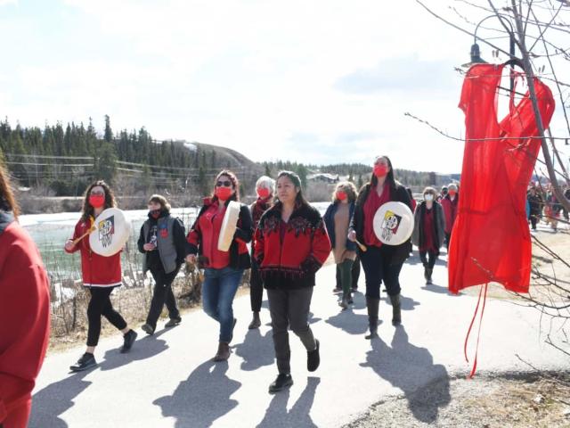 Hundreds attend Whitehorse march honouring MMIWG2S+ on Red Dress Day