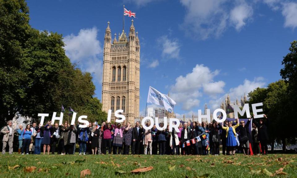 EU citizens holding up a banner in London in a bid to guarantee their post-Brexit rights.