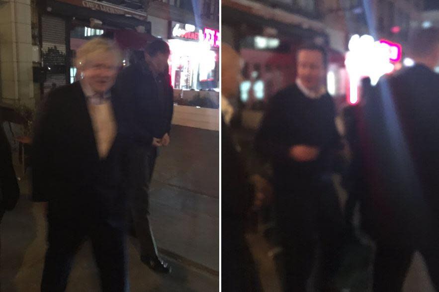 Boris Johnson and David Cameron leaving restaurant in New York separately (Twitter/Joanna Geary)