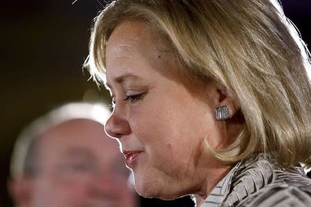 Democratic Senator Mary Landrieu reacts while delivering a concession speech after the results of the U.S. Senate race in Louisiana during a runoff in New Orleans, Louisiana, December 6, 2014. REUTERS/Jonathan Bachman