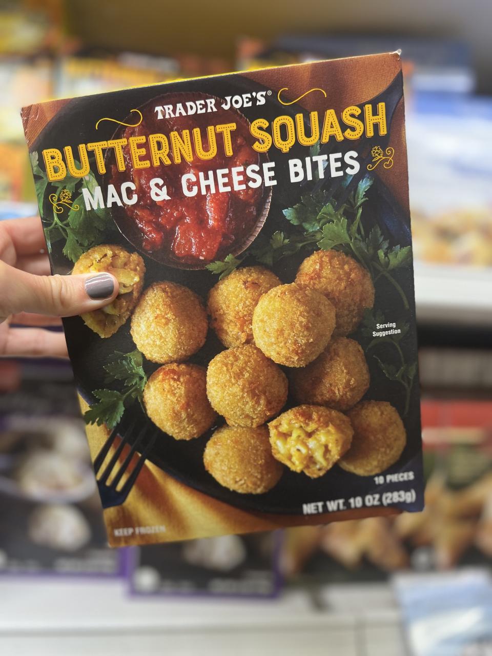 A box of Butternut Squash Mac & Cheese Bites