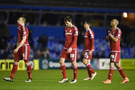 Britain Football Soccer - Birmingham City v Middlesbrough - Sky Bet Football League Championship - St Andrews - 29/4/16 Middlesbrough's Cristhian Stuani (C) looks dejected at the end of the game Mandatory Credit: Action Images / Tony O'Brien Livepic