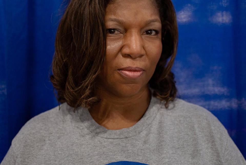 On July 25, 2024 at the George R. Brown Convention Center in Houston, Texas, Gena Coston poses for a portrait at the American Federation of Teachers’ 88th national convention after Vice President Kamala Harris’ keynote speech.