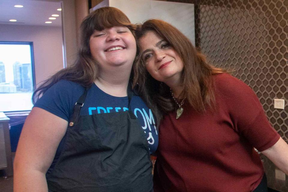 <p>Kris Connor/Getty</p> Alex Guarnaschelli and daughter Ava Clark during their Food Network & Cooking Channel New York City Wine & Food Festival Master Class on October 12, 2018 in New York City.