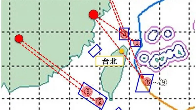 日本防衛省公布，共軍導彈4枚飛越台灣本島上空。（圖／翻攝自日本防衛省推特）