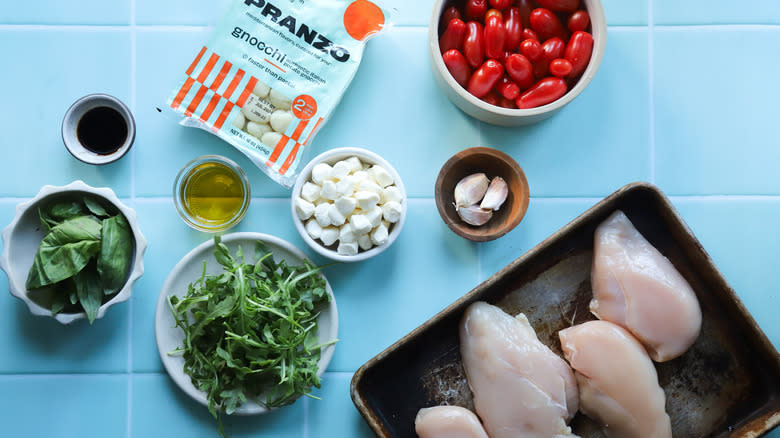 Ingredients for sheet pan caprese chicken