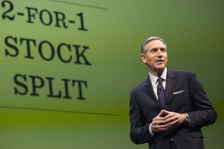 Starbucks Chief Executive Howard Schultz speaks during the company's annual shareholders meeting in Seattle, March 18, 2015. REUTERS/David Ryder