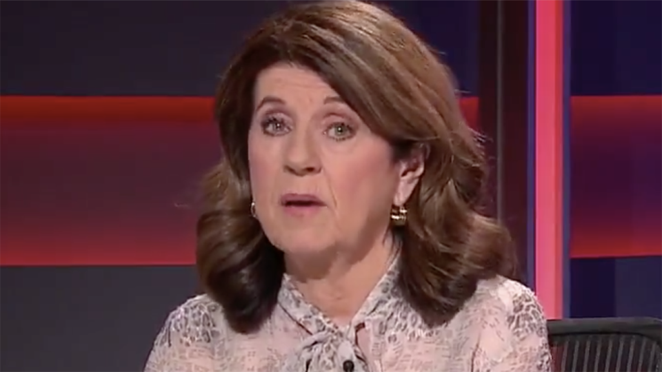 Caroline Wilson is pictured speaking on Footy Classified.